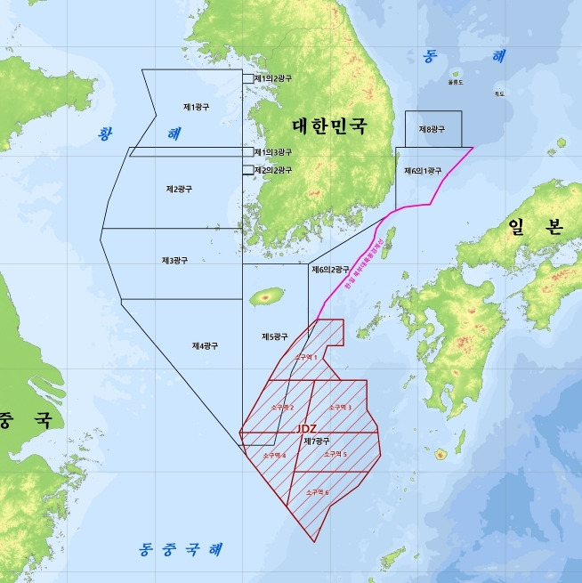 한국과 일본이 1974년 체결한 ‘양국에 인접한 대륙붕 남부구역 공동개발에 관한 협정’에 따라 설정된 제7광구. 외교부 제공