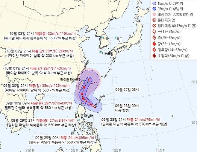 끄라톤 예상경로ⓒ기상청 누리집 제공