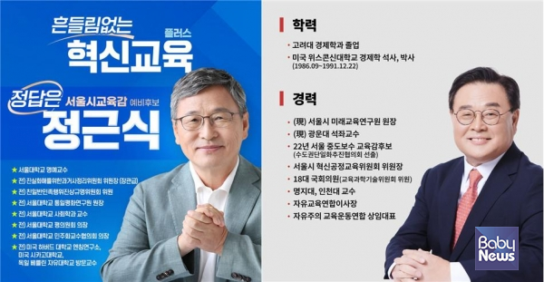 진보민주진영 후보 정근식(좌), 보수우파진영 후보 조전혁(우). 이미지는 각 후보 공식 블로그에 게재된 것. ⓒ정근식 후보캠프, 조전혁 후보캠프