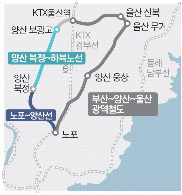 부울경 광역도시철도 양산 웅상선 약도. 국제신문 DB