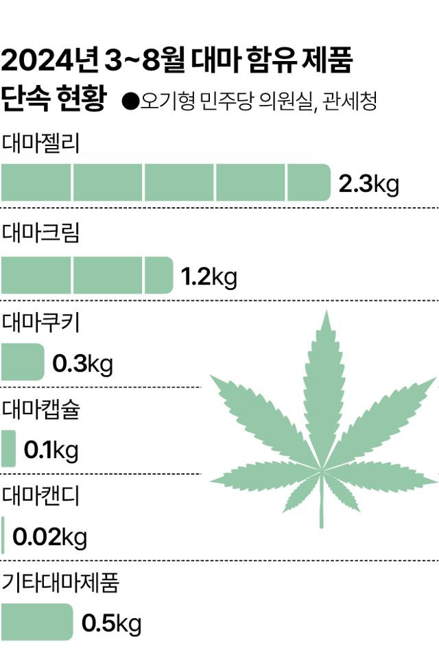 2024년 3~8월 관세청 대마 성분 포함 제품 단속 현황. 그래픽=이지원 기자