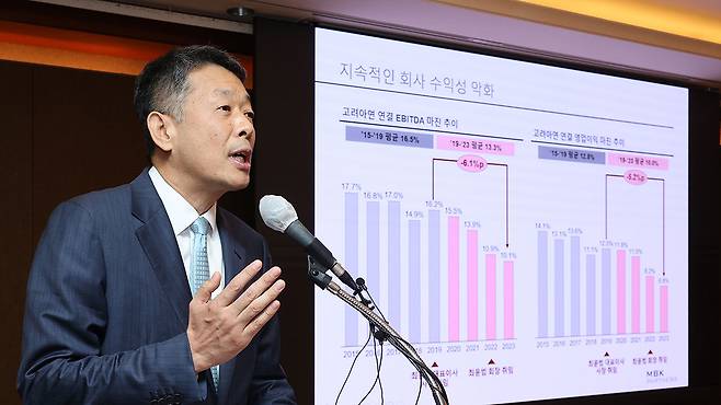 기자간담회하는 김광일 MBK파트너스 부회장 24.9.19 [사진제공:연합뉴스]