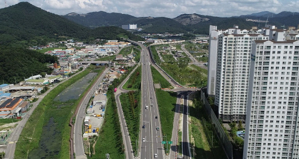 임시 개통될 주촌교차로 대박분기점 전경.