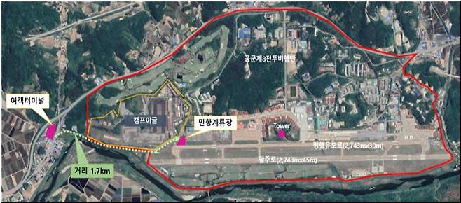 원주공항 청사 현재 배치도.(원주시 제공)