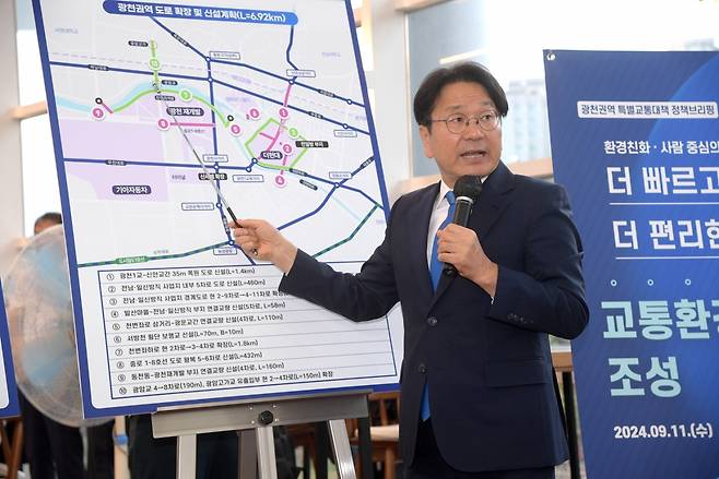 강기정 광주시장은 시청 시민홀에서 '광천권역 대·자·보 특별 교통 대책' 브리핑을 진행했다.