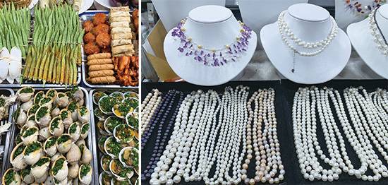 야시장에서 다양한 해산물 요리를 맛볼 수 있다.