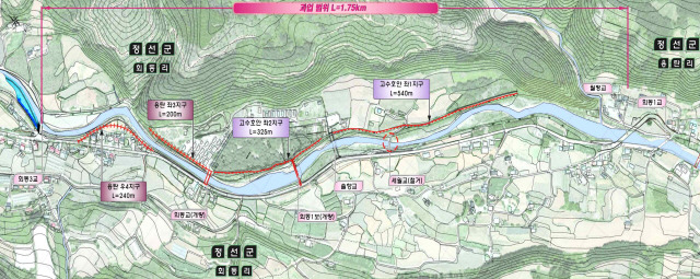 ▲ 정선군은 국도비 등 195억원을 들려 정선읍 회동리 일원 용탄천 생태하천 복원사업을 추진한다.[사진은 계획도]