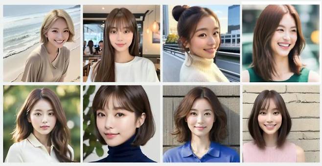 일본 데이팅앱 '사만다'에 등록되어 있는 여성 프로필 일부. 전부 AI가 만든 가공 인물이다. 7월 현재 무료 버전으로 1일 5회 호감 가는 여성에게 메시지를 보낼 수 있다./사만다 캡처