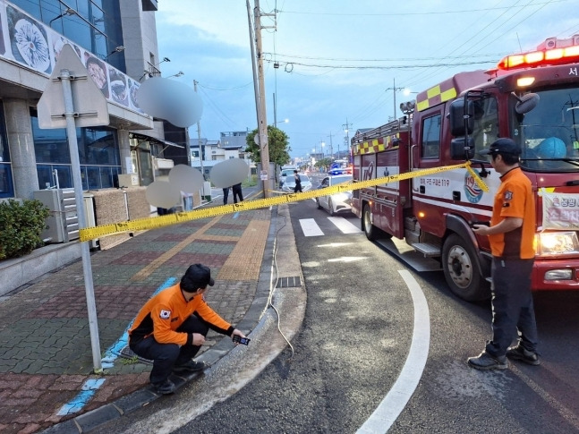 지난 7일 서귀포시 대정읍 하모리 감전 사고 현장. / 사진=제주도 소방안전본부 제공