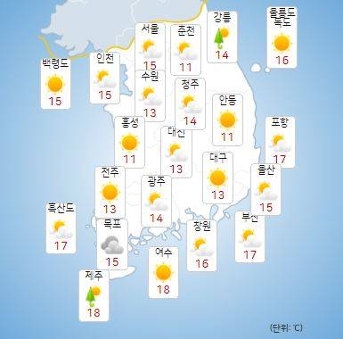 ⓒ기상청: 오늘(9일) 오전 전국날씨