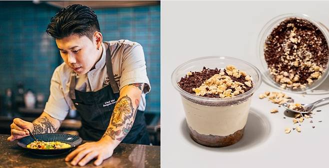 Left, chef Napoli Matfia, whose real name is Kwon Seong-joon, and CU's Marron & Tiramisu [BGF RETAIL]