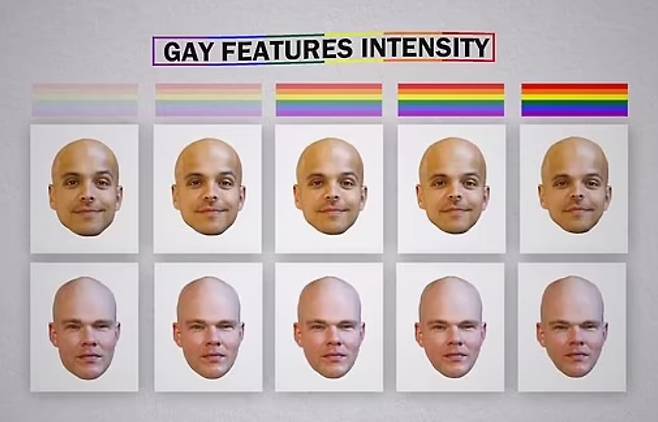 동성애자 남성은 이마가 크고 턱이 좁은 반면, 레즈비언 여성은 이마가 작고 턱이 넓었다. [사진 출처= AsapSCIENCE/ 영국 데일리메일 보도]