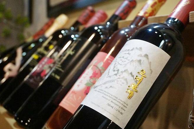 경북 문경에 있는 오미자 와이너리 '오미나라'가 생산하는 각종 와인.