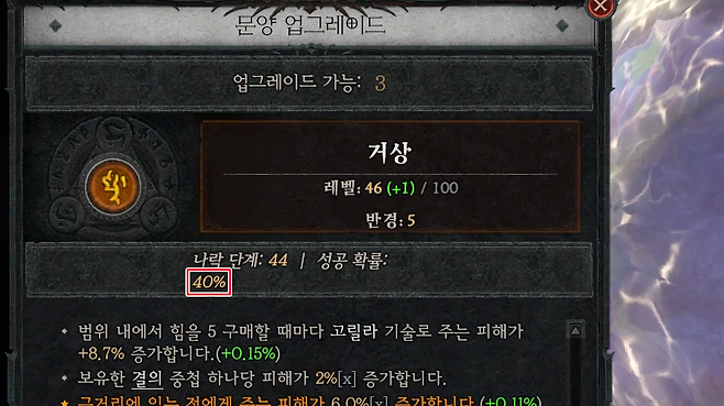 ▲ 업그레이드마다 성공 확률을 체크할 수 있다