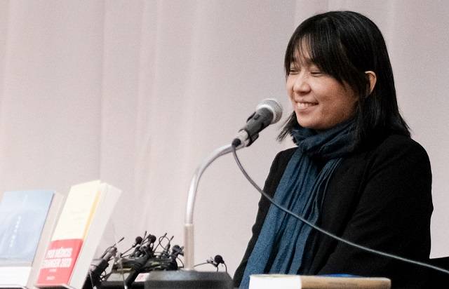 2023년 11월 기자간담회에서 인사말을 하는 한강 작가. 연합뉴스