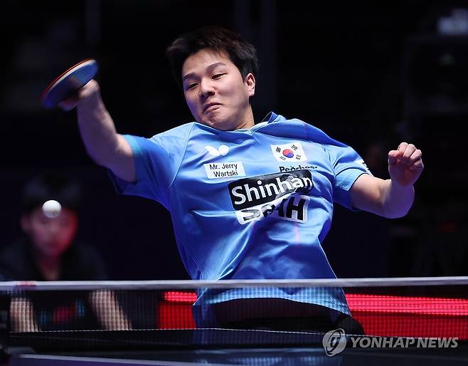 안재현의 부산 세계탁구선수권 경기 장면 [연합뉴스 자료사진]