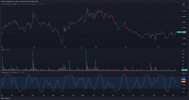 트레이딩뷰 차트에 스토캐스틱 RSI를 추가하면 파동 형태의 그래프가 나온다. / 출처=IT동아