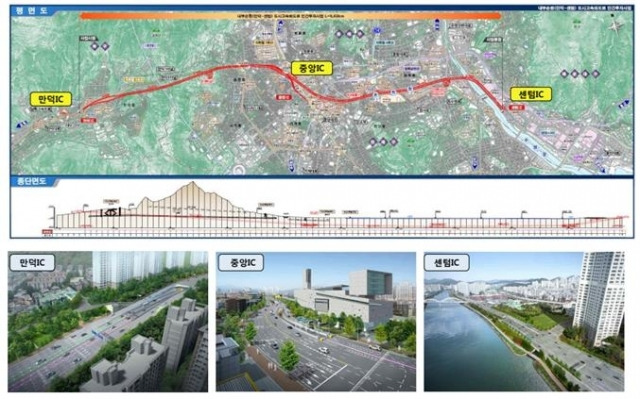 부산 대심도 만덕~센텀 도시고속화도로 노선도 및 조감도. 부산시 제공