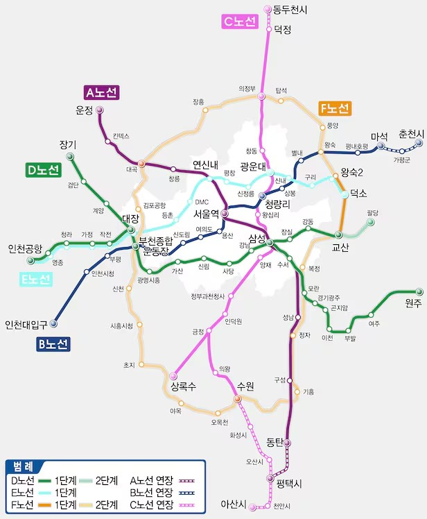 수도권광역급행철도(GTX) 노선도. / 이미지제공=국토교통부