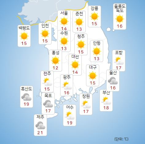 ⓒ기상청: 내일(17일) 오전 전국날씨