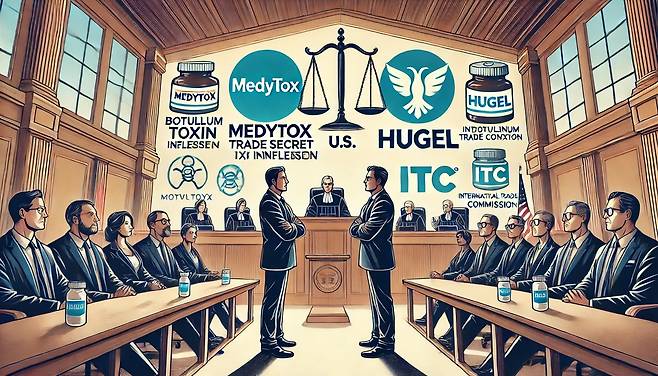 메디톡스와 휴젤이 미국 국제무역위원회(ITC)에서 분쟁 중인 모습을 표현한 그림./DALL·E