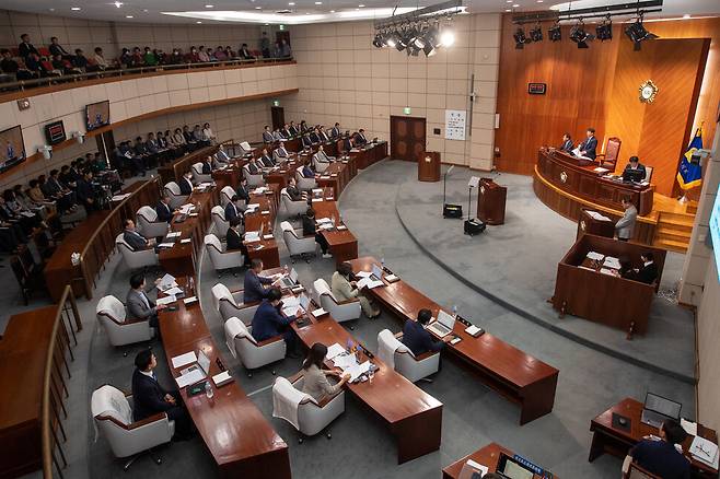 지난 14일 제268회 군산시의회 임시회 제1차 본회의 모습. 군산시의회 제공