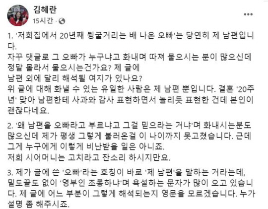 김혜란 국민의힘 대변인 페이스북 캡쳐