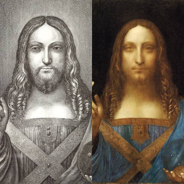 바츨라프 홀라르가 다빈치의 원본을 보고 그린 1650년 작 동판화(왼쪽)와 살바토르 문디 [위키피디아·크리스티]