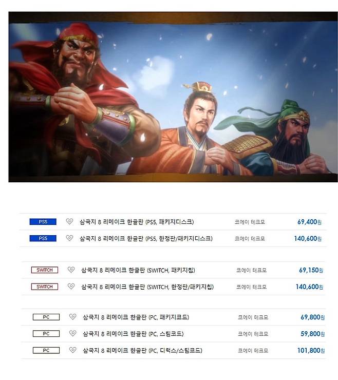 발매 3일 남은 삼국지 8 리메이크 가격.JPG