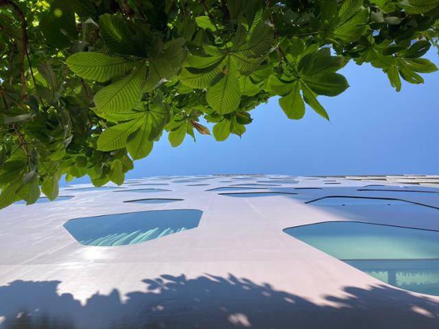 일본 도쿄 긴자에 위치한 미키모토 긴자의 사옥. 번화가 속 마치 콘크리트 나무처럼 서 있다.