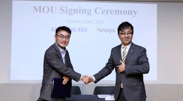 Samsung SDS executive VP Koo Hyung-joon and Ansys Korea CEO Park Joo-il signed an MOU for cloud business collaboration. (Samsung SDS)