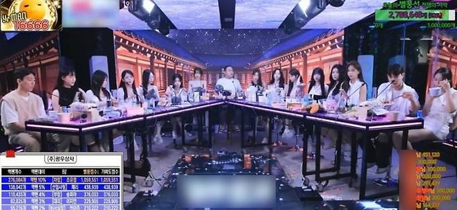 아프리카TV에서 BJ커맨더지코가 엑셀방송을 진행하고 있는 모습. 왼쪽 하단에 참여자들의 이름과 별풍선 후원 내역이 순위에 따라 정리돼 있다. [사진 = 온라인 커뮤니티 갈무리]