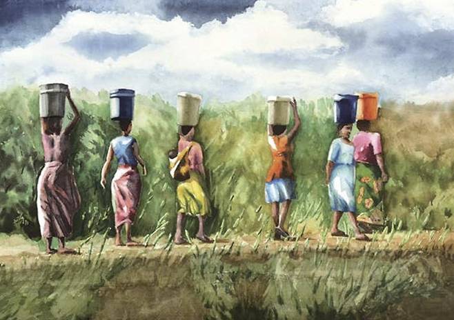 최재걸  'Women carrying water', 36×51cm, watercolor on paper, 2024. /한국의사미술회