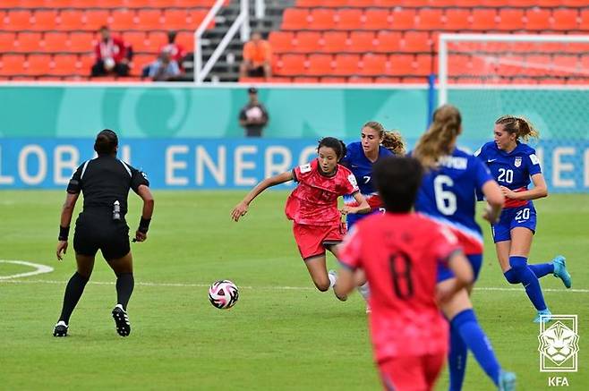 [서울=뉴시스] 한국 17세 이하(U-17) 여자 축구대표팀의 김민서. (사진=대한축구협회 제공) *재판매 및 DB 금지