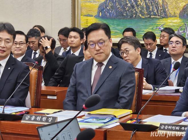 24일 국정감사장에 출석한 김병환 금융위원장. 사진=정진용 기자