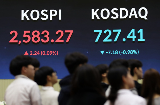 A screen in Korea Exchage's trading room in central Seoul shows the Kospi closing on Friday [NEWS1]