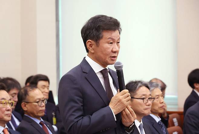 문화체육관광위원회 종합 국정감사에 증인으로 출석한 대한축구협회 정몽규 회장
