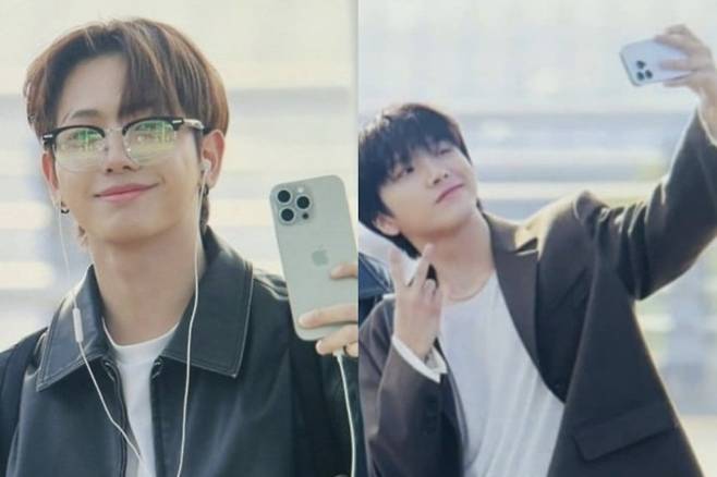 아이폰을 사용한 모습이 포착된 보이넥스트도어 멤버들.