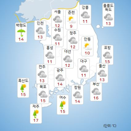 ⓒ기상청: 내일(29일) 오전 전국날씨