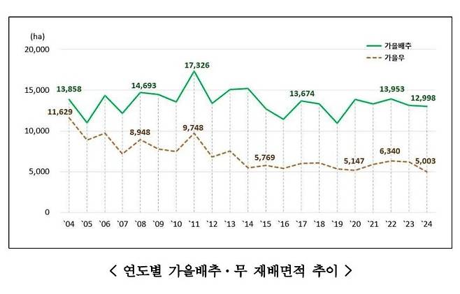 가을 배추·무 재배면적 추이. /통계청 제공