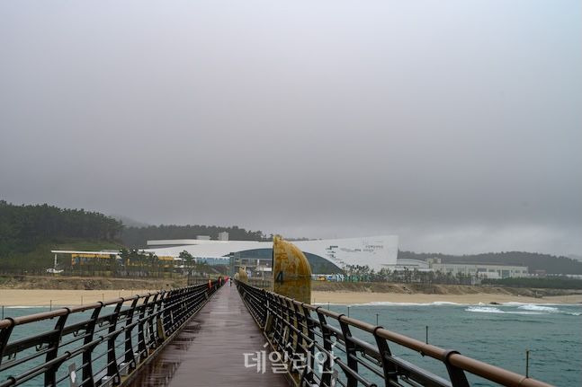 울진군 죽변 해변에 자리를 잡은 국립해양과학관은 울진군의 새로운 랜드마크로 부상 중이다. 지난해 30만 명 이상이 다녀갔다. 국립해양과학관에서 가장 인기가 높은 바다마중길 393에서 바라본 전경. ⓒ데일리안 배군득 기자