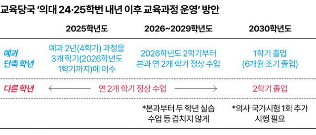 교육당국 ‘의대 24·25학번 내년 이후 교육과정 운영’ 방안 그래픽=송정근 기자