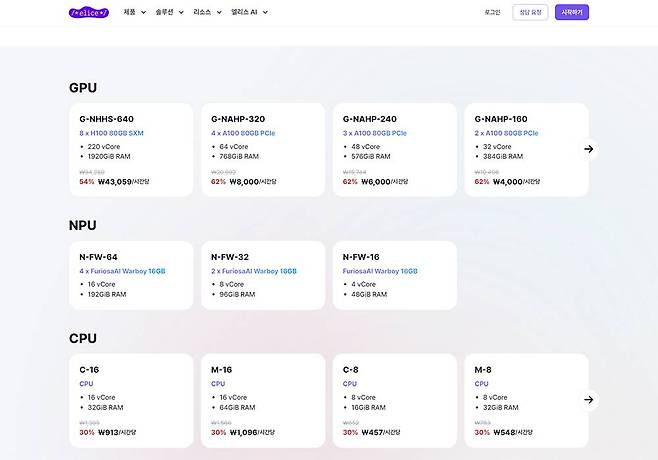 엘리스클라우드는 최근 홈페이지 상에서 바로 GPU, NPU, CPU 자원을 활용할 수 있도록 서비스 제공 과정을 개선했다 / 출처=엘리스그룹
