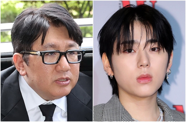 방시혁 하이브 의장(왼쪽 사진)과 KOZ엔터테인먼트 대표 겸 가수 지코. 뉴시스