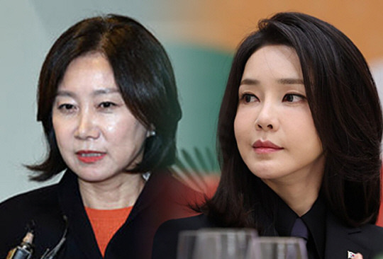 허은아(왼쪽) 개혁신당 대표와 김건희 여사. 연합뉴스, 뉴시스