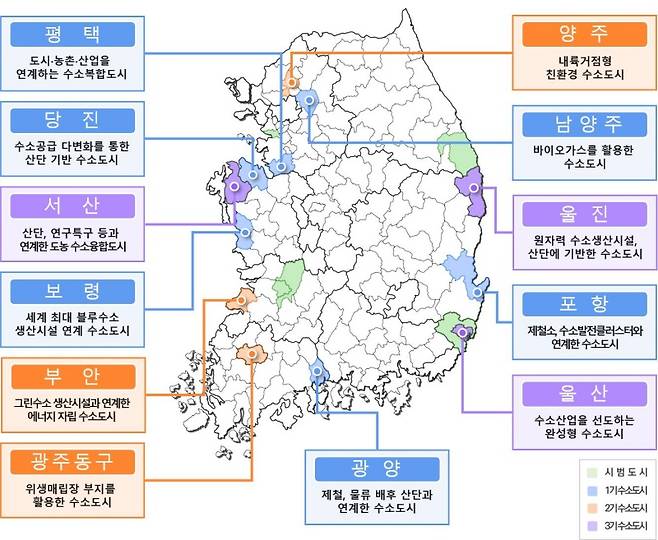 수소도시 2.0 추진전략의 12대 수소도시 조성.(자료=국무조정실)