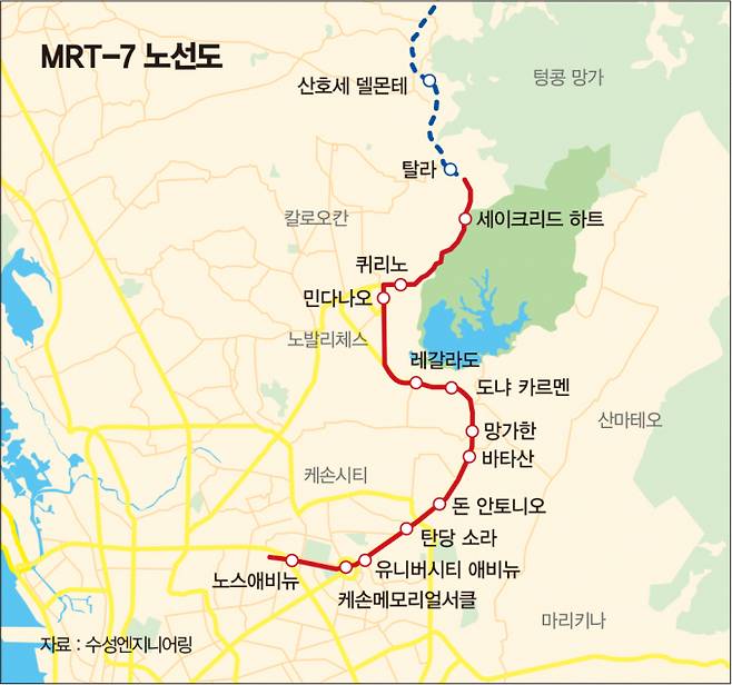 필리핀 메트로마닐라 도시철도 MRT-7 노선도 /그래픽=강지호 디자인 기자