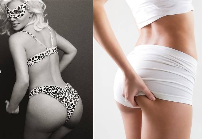 도대체 사람들은 엉덩이의 어떤 점에 매력을 느낄까.  쏙 들어간 잘록한 허리에 풍만한 엉덩이? 최근 과학자들이 밝힌 바에 따르면,  사람들은 이 조합에 매력을 느끼는 것은 아니었다. [왼쪽 사진= 킴카다시안 인스타그램 / 오른쪽=게티이미지뱅크]