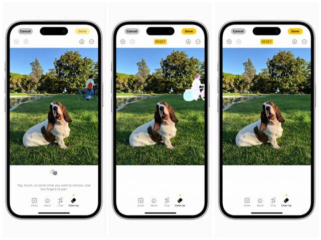 애플 아이폰에서 ‘클린업’ 기능을 써서 행인을 지우는 모습. 애플 제공