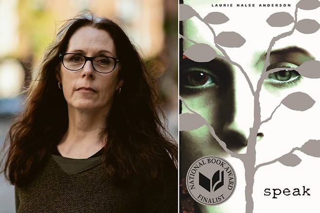 Laurie Halse Anderson (left) and her novel "Speak" (Randy Fontilla, Square Fish)